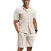 Men's Clothing Men's Summer Workwear Shirt Short Sleeved Loose Waffle Suit Two Piece For Formal & Casual For Men_viptrois.com