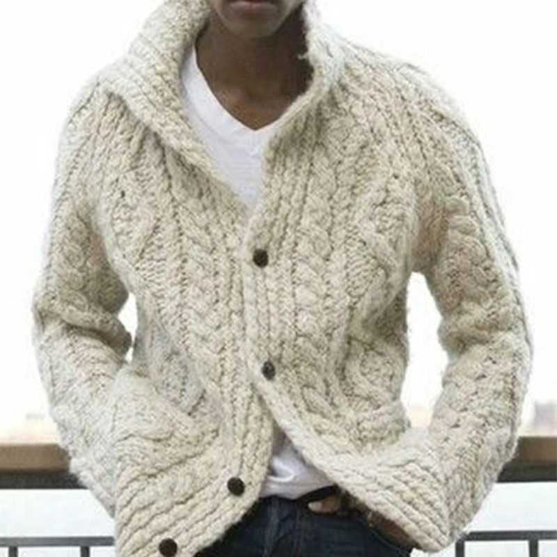 Men's Solid Color Knit Cardigan Sweater - Slim Fit Long Sleeve Pullover For Winter & Fall (Gray, Black, Red, Blue, Beige, Khaki)_viptrois.com