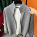 Men’s Retro Loose-Fit Knit Cardigan – Casual Zipper Sweater Jacket (Gray/Black, M-3XL)_viptrois.com