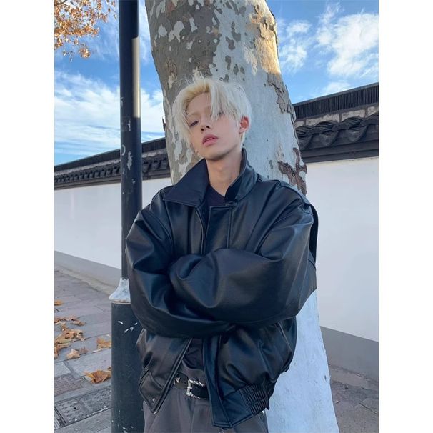 Men's Clothing Black Short Cleanfit Leather Jacket For Men Autumn And Winter High End Handsome Pilot Motorcycle Jacket_viptrois.com