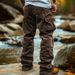Men's Clothing Corduroy Casual Pants Men Autumn Retro Loose Workwear Pocket Hem Elastic Windproof Design Trousers_viptrois.com