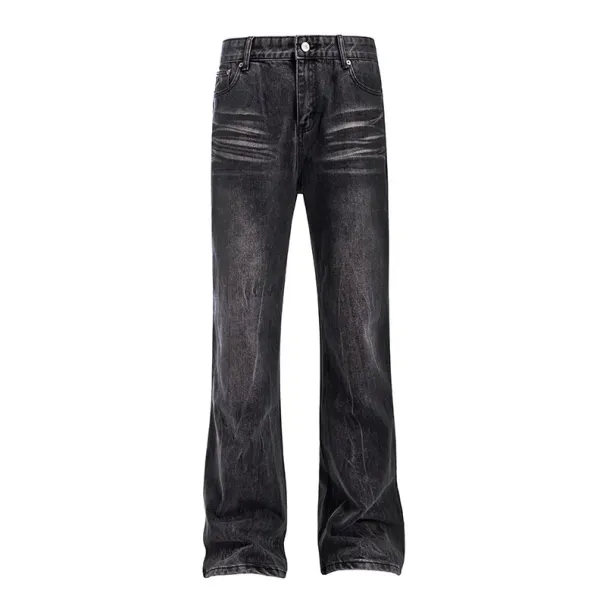 Men's Clothing Men's Retro High Street Jeans - Stretch Bootcut Denim (Whisker Wash Cleanfit Style)_viptrois.com
