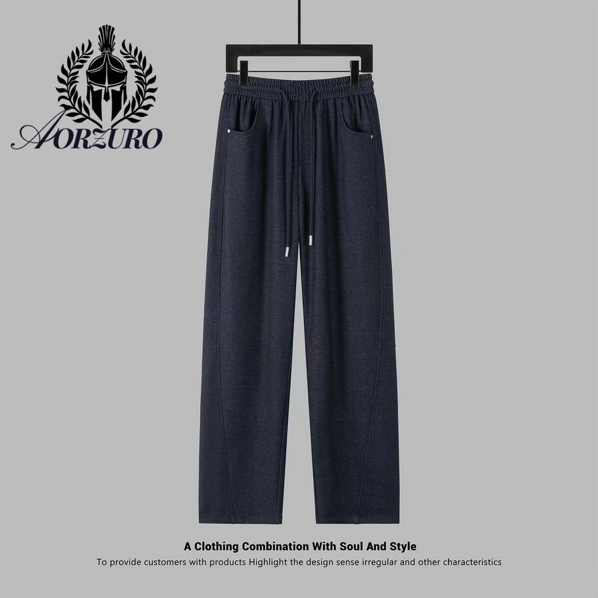 Men's Straight-Leg Jeans - Retro Stretch Denim Pants With Adjustable Drawstring Waist (Black/Blue/Gray) - Casual Streetwear For Youth_viptrois.com