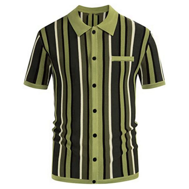 New men's summer cardigan knitted T-shirt short sleeved lapel stripe casual polo shirt for men SY0110_viptrois.com