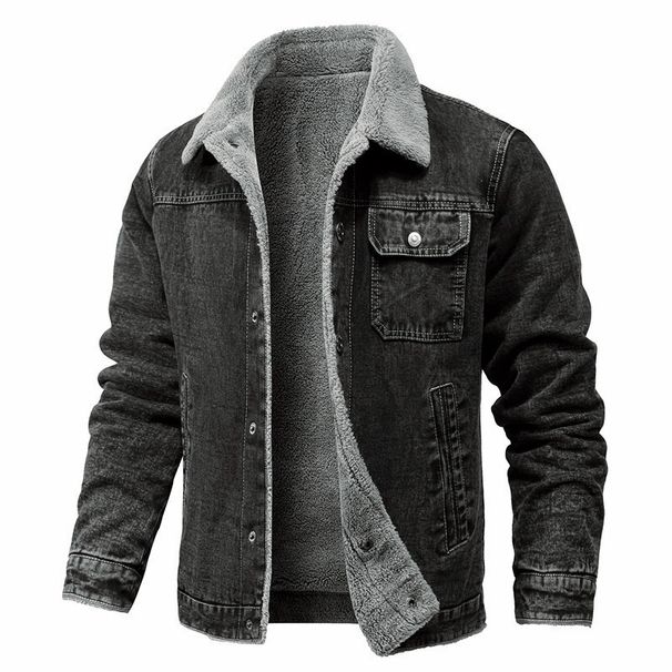 "Men's Heavyweight Fleece-Lined Work Jacket – All-Season Cotton-Polyester Blend With Utility Pockets | Black/Dark Gray | Sizes M-5XL"_viptrois.com