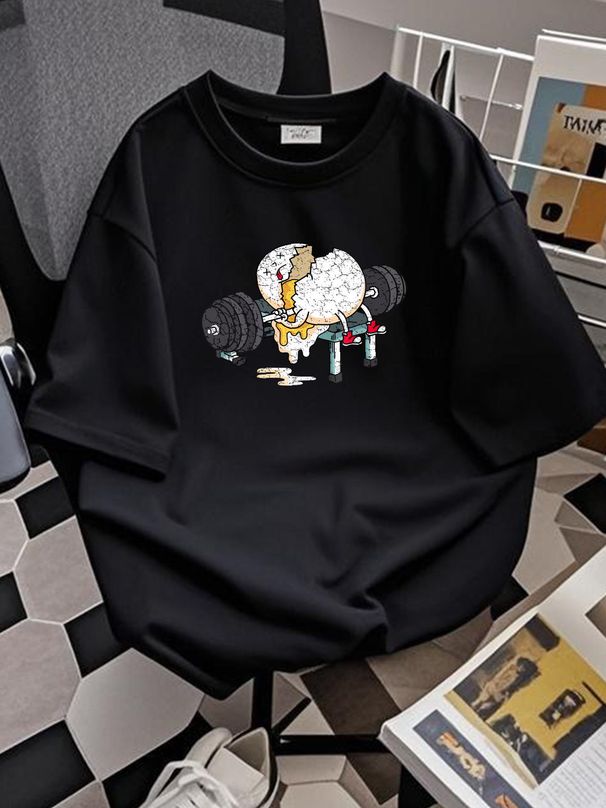 Funny Smashed Egg Fitness Gym Barbells Lifting Workout T-Shirt Size S-5XL Versatile Streetwear Unisex Breathable Fashion Stylish Slightly Graphic_viptrois.com