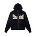 MIXED EMOTION Trendy High Street Letter Print Beaded Design Casual Unisex Hooded Cardigan Jacket_viptrois.com