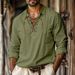 Men's Lapel Tie Cotton And Linen Solid Color Long Sleeved Shirt European Size Youth Fitted Shirt_viptrois.com