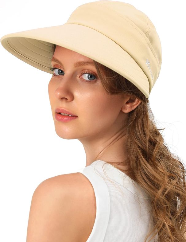Sun Hats For Womens Wide Brim Visor UV Protection Dual Purpose Hat For Beach Summer Packable Cap_viptrois.com