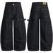 Vintage Raw Hem Black Double-Knee Workwear Jeans Relaxed Fit Utility Pants for Men And Women_viptrois.com