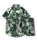 Men's Hawaiian Floral Shirt Short Sleeved Loose Fit Plus Size Beachwear Set Couple Style Retro Trendy Hong Kong Shorts_viptrois.com