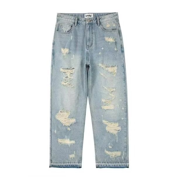 Men's Clothing Vibe Style Pants High Street Fashion Brand Design Washed Ripped Jeans Men's Retro Street Wide Leg Trousers_viptrois.com