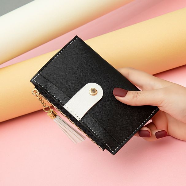 Wallet Card Cases Card Holder Women Small Fresh Tassel Coin Purse Multi Card Slots Stitching Contrast Color Mini Wallet Women Spot_viptrois.com