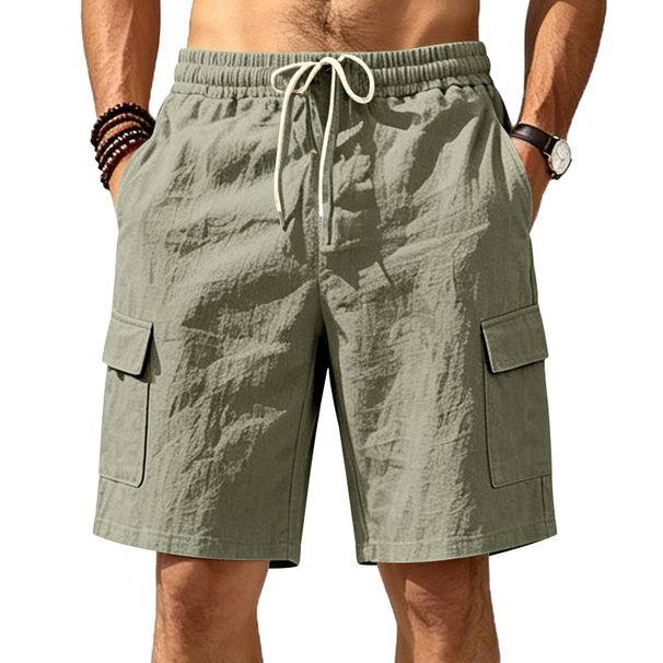 Breathable Men's Linen Work Shorts With Multiple Pockets, Lightweight & Relaxed Fit For Summer_viptrois.com