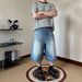 Men's Washed Whiskered Cropped Trousers Style Loose Fit Button Down Distressed Denim Shorts_viptrois.com
