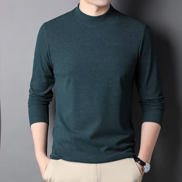 Half High Long Sleeve Mid Collar Thermal Korean Style Men's Casual Inner Layer Base Shirt Trendy T-Shirt_viptrois.com