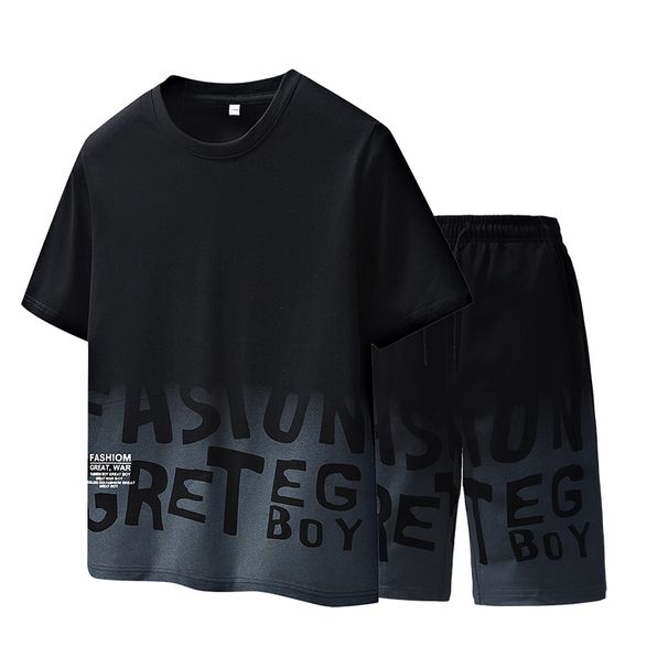 Men's Clothing New Summer Trend Loose Fashion Brand Short Sleeved T Shirt Ice Silk Round Neck Top Two Piece Suit_viptrois.com