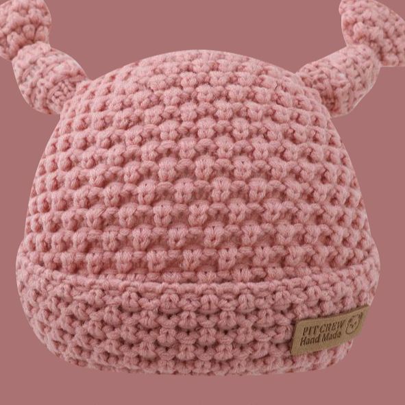 Kids'hats Baby with the pink series of autumn and winter boys and girls windproof ear warm knitted hat_viptrois.com