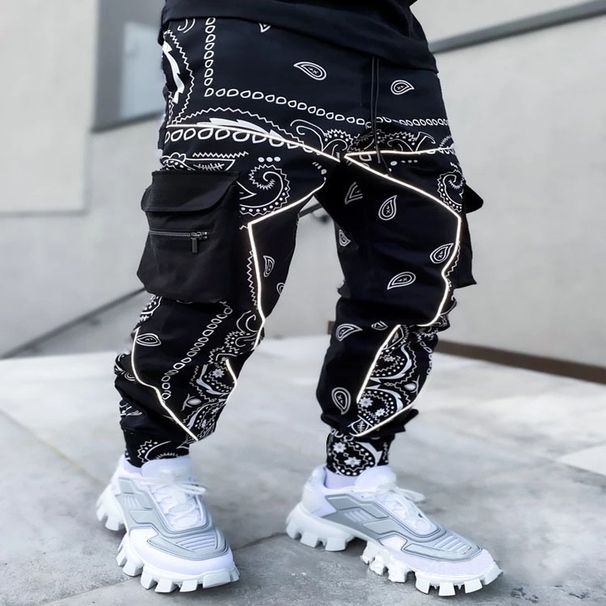 Man's clothing Cashew Flower Casual Sports Haren pants men's baggy high street multi-bag overalls_viptrois.com