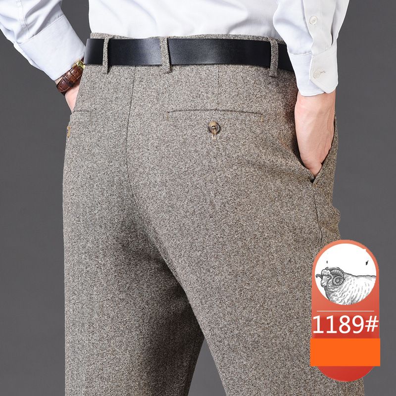 Autumn And Winter Woolen Velvet Trousers Men's Straight Thickened Trousers Loose Straight Business Casual Black Non Iron Suit Trousers Men_viptrois.com