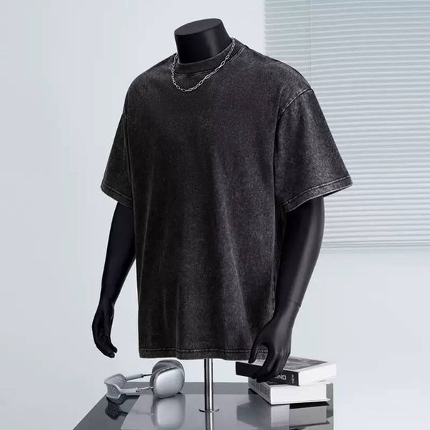 2025 Summer New Vintage-style T-shirt For Men, 230g Pure Cotton, Loose-fitting, Dropped Shoulder, Washed Short Sleeve_viptrois.com