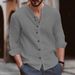 59/5000 New Men's Retro Solid-color Cotton And Linen Casual Button-up Long-sleeved Shirt_viptrois.com