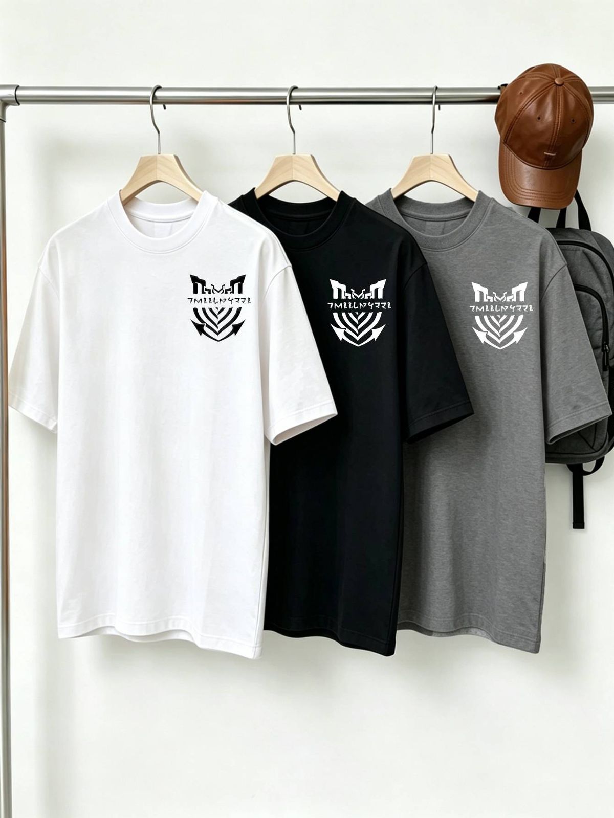 100% Cotton Men's 3-Pack T-shirts Gothic Tribal Text Monogram Print Crew Neck Short Sleeve Casual Tops In Black White Gray_viptrois.com