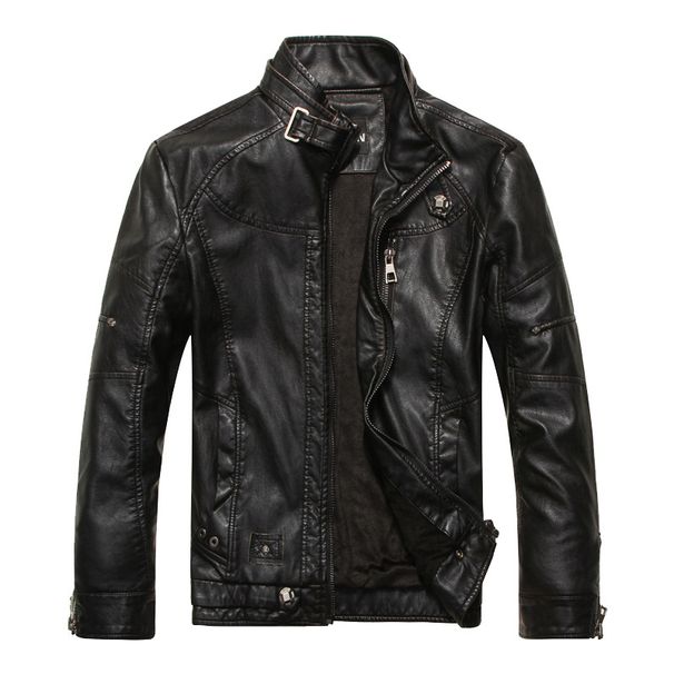 Men's Leather Jacket Winter Retro Locomotive Washed PU Leather Jacket Men's Stand-up Collar Velvet Men's Jacket_viptrois.com