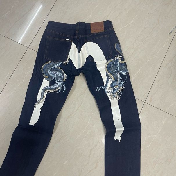 Men's Relaxed Straight Leg Denim Pants With Dragon Embroidery Japanese Streetwear Style Casual Trousers_viptrois.com