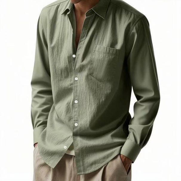Men's Linen Casual Shirt – Breathable Button-Up Shirt With Lapel Collar (White/Black/Army Green/Khaki/Light Blue, Sizes S-XXXL_viptrois.com