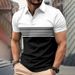 Men's Clothing Slim Fit Polo Shirt Ribbed Striped Lapel Button Solid Color Splicing T Shirt Top_viptrois.com