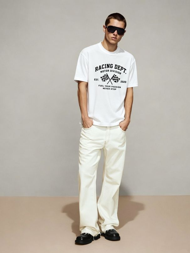 Urban Relaxed Fit Racing Dept. Cotton T-Shirt Men's Everyday Casual Streetwear Tee_viptrois.com