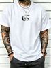 100% Cotton Men Casual T-shirt Metallic Silver CS Abstract Print Crew Neck Short Sleeve Daily Streetwear Top_viptrois.com
