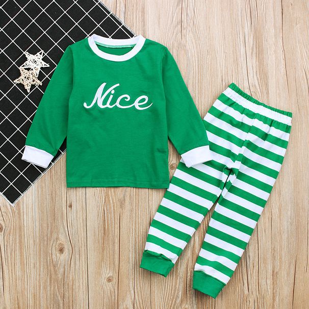 Children's spring and autumn Christmas boys and girls letter long sleeve striped homewear children set ins_viptrois.com
