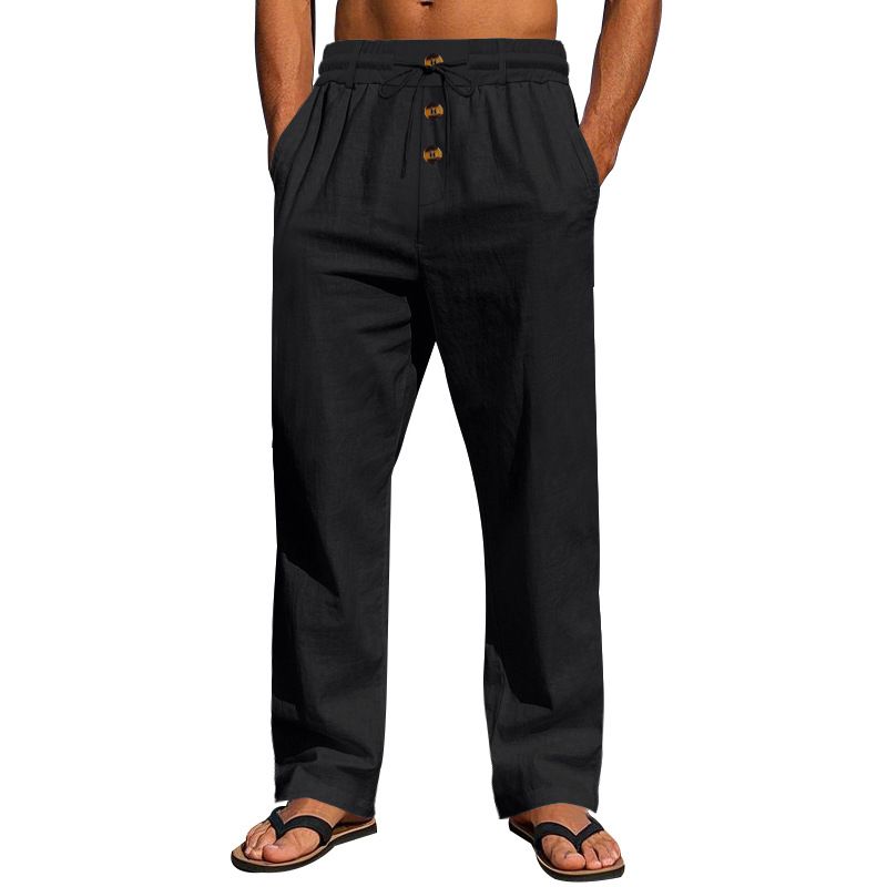 Men's Clothing Spring And Autumn Season Breathable Cotton And Linen Loose Casual Sports Pants_viptrois.com