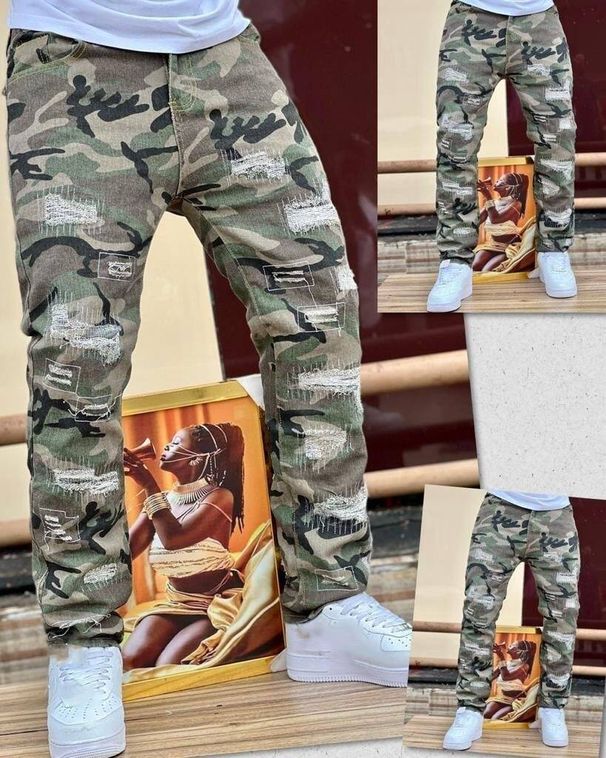 Men's Clothing High Street Ink Splashed Splicing Vibe Style Flared Jeans For Men And Women Ins Loose Floor Length Straight Trousers_viptrois.com