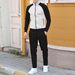 Men's Clothing Fashion Color-Block Stand Collar Jacket Pants Set Casual Sportswear(Caramel, Grey, Khaki, White) | Lightweight Polyester | S-XXXL_viptrois.com