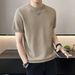 Summer New Solid Color Simple Style Mesh Short T-Shirt Men's Trendy Versatile Ice Silk Knitted Half Sleeve Base Shirt_viptrois.com