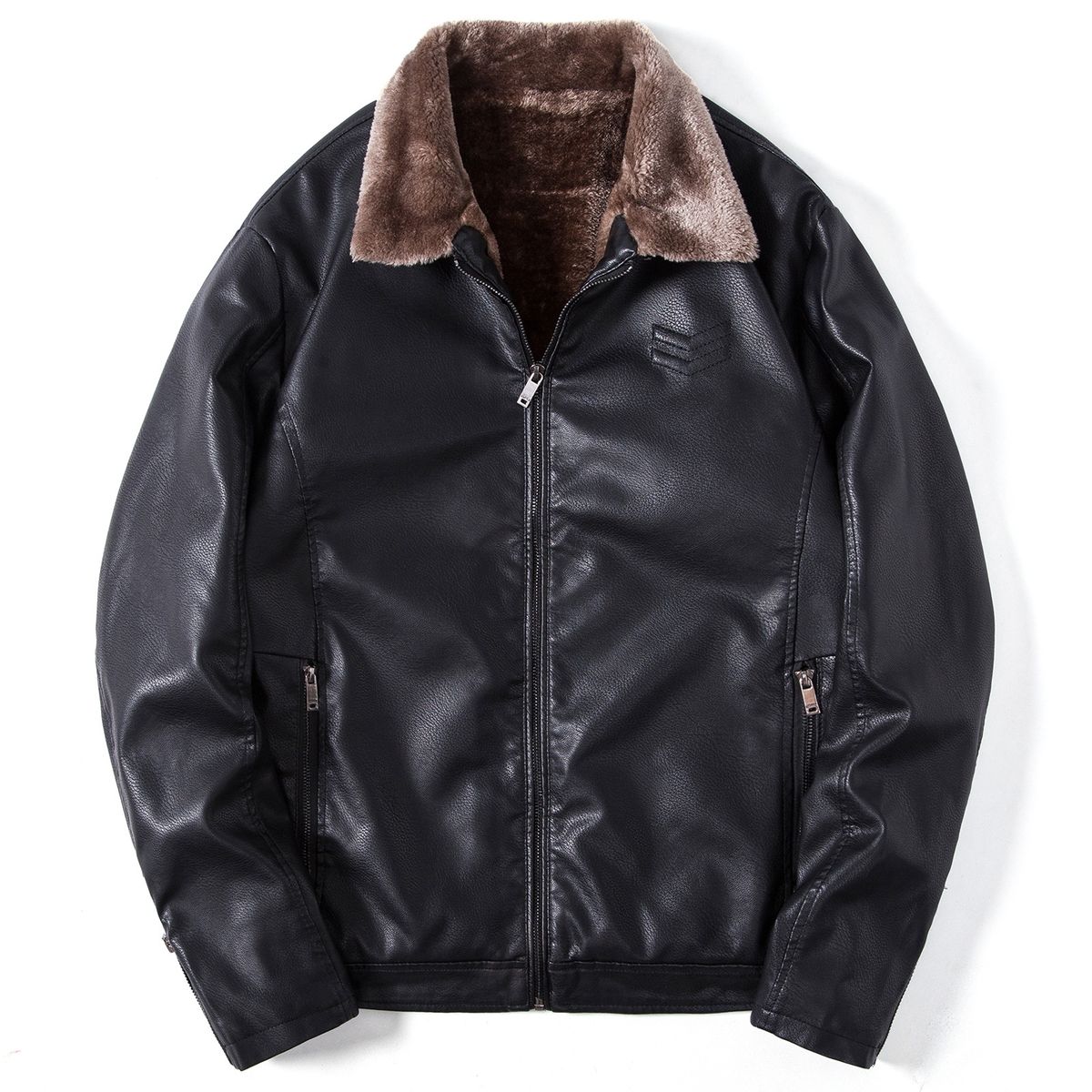 Bacalin Premium Faux Leather Jacket - Winter Fleece-Lined PU Coat With Stand Collar (Black/Brown) For Men & Women_viptrois.com