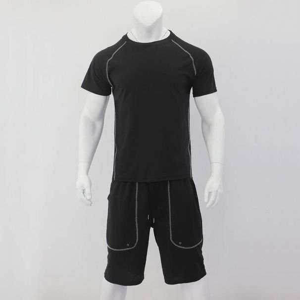 Men’s Clothing Summer Loose Casual Solid Color Simple Sports Quick Drying Raglan Short Sleeved Shorts Suit_viptrois.com
