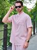 Summer Men's Short Sleeve Shirt And Trousers Two Piece Set Solid Color Casual Suit For Beach Vacation Mature Style_viptrois.com