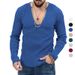 Men's Clothing Trend Spring And Autumn Deep V Neck Men's New Solid Color Knitted Long Sleeved Shirt_viptrois.com