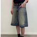 Men's Clothing Summer New Style Washed Retro Distressed Couple Men And Women Casual Five Point Jeans Cat Whisker Silhouette Trendy Loose_viptrois.com