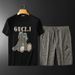 Men's Clothing station bear embroidered short-sleeved shorts suit men's brand handsome summer new men's set of matching_viptrois.com