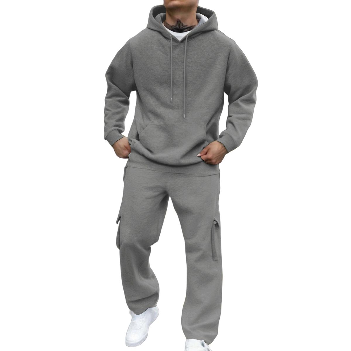 Men's Hooded Sweatshirt & Jogger Set – Thickened Loose Fit For Running, Gym & Casual Wear_viptrois.com