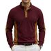 Men's Corduroy Polo Shirt – Long Sleeve, Color-Blocked, Relaxed Fit (S-XXXL, White/Burgundy/Black/Tan/Navy/Green)_viptrois.com