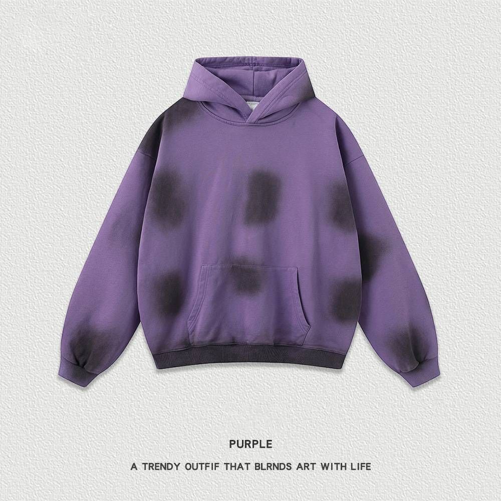 Men's Clothing Autumn And Winter 380g National Trend Spray Dyed Hooded Sweatshirt High Street Trend Oversize Loose Hoodie_viptrois.com