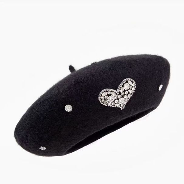 Autumn And Winter New Age Painter Hat Fashion Light Luxury Love Rhinestone Beret Korean Version Star With Octagon Hat_viptrois.com
