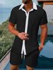Summer 2025 European And American Men's Color-blocking Shirts, Casual Short-sleeved Shirts, Shorts And Beach Suits_viptrois.com
