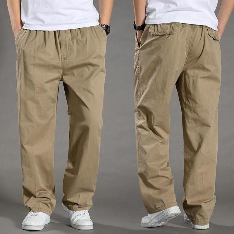 Men's Clothing Men's Casual Cargo Pants - Lightweight Cotton Relaxed Fit Straight Leg Elastic Waistband Work Pants For Big & Tall (Black, Army Green)_viptrois.com